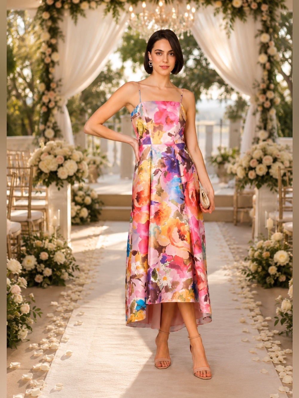 ADRIANNA PAPELL METALLIC FLORAL WATERCOLOR PRINT JACQUARD WEDDING GUEST GOWN 12